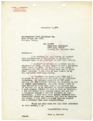 [Letter from John J. Herrera to Southwestern Bell Telephone Co. - 1948-09-08]