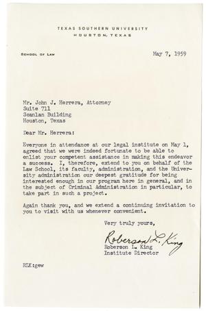 [Letter from Roberson L. King to John J. Herrera - 1959-05-07]
