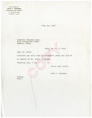 [Letter from John J. Herrera to A. D Ruiz - 1957-07-25]