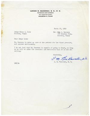 [Letter from L. M. Bukowski to Miron Love - 1962-03-20]