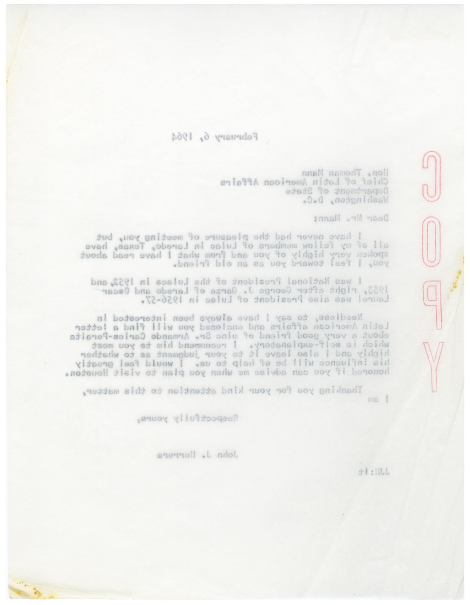 [Letter from John J. Herrera to Thomas Mann - 1964-02-06]
                                                
                                                    [Sequence #]: 2 of 2
                                                
