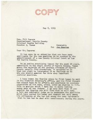Primary view of object titled '[Letter from John J. Herrera to Philip E. Sayers - 1963-05-08]'.