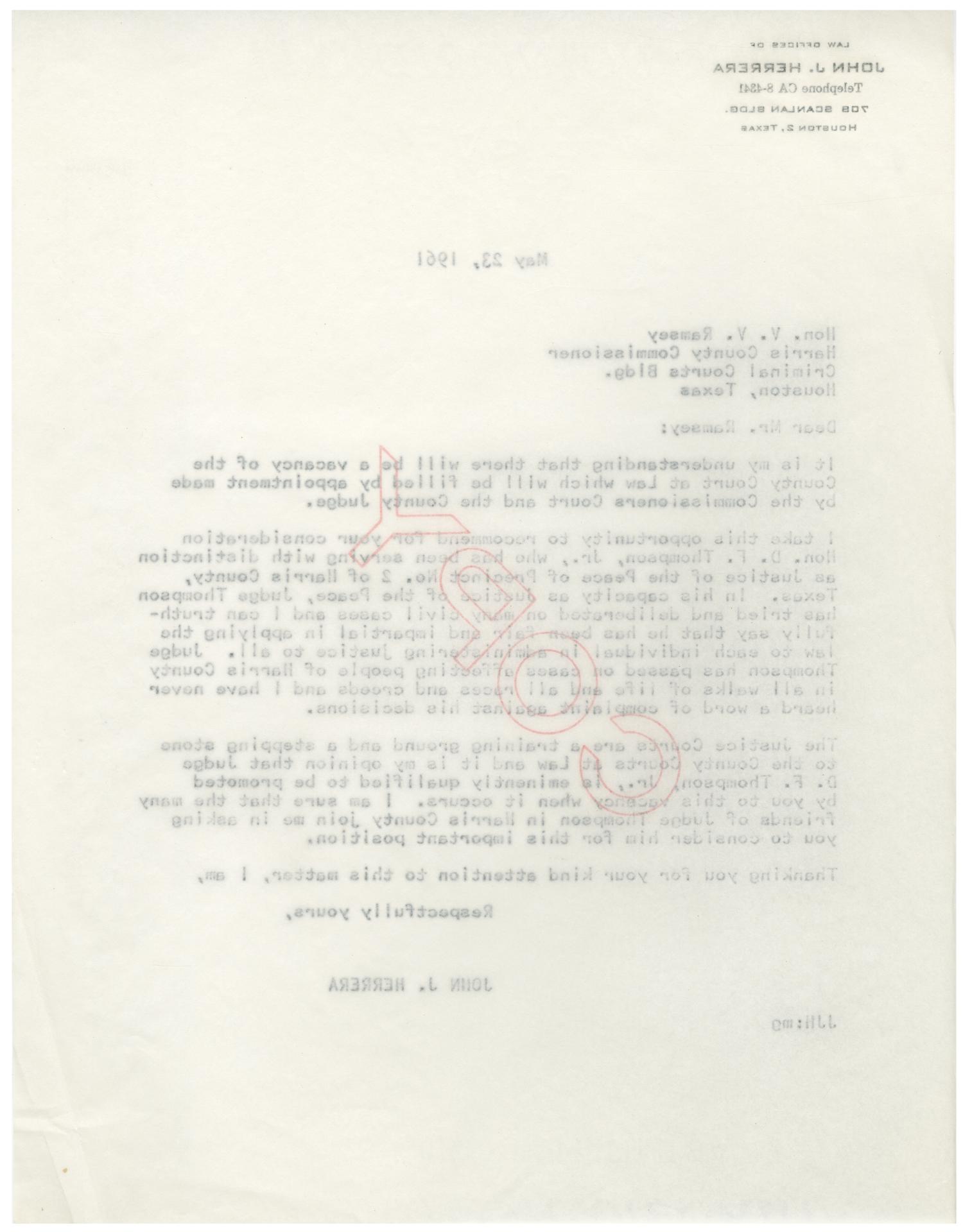 [Letter from John J. Herrera to V. V. Ramsey - 1961-05-23]
                                                
                                                    [Sequence #]: 2 of 2
                                                
