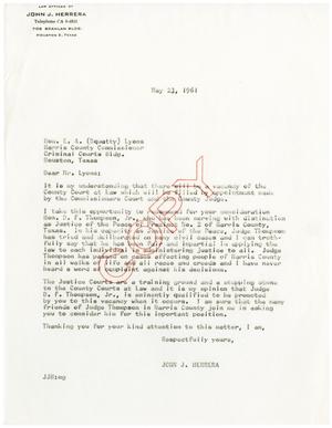 [Letter from John J. Herrera to E. A. Lyons - 1961-05-23]