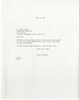 Primary view of object titled '[Letter from John J. Herrera to Eddie Bauer - 1967-07-11]'.