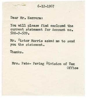 [Note from Mrs. Pate to John J. Herrera - 1967-06-12]