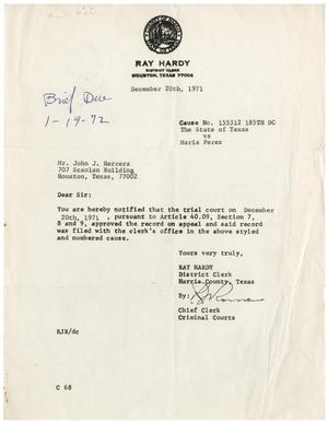 [Letter from Ray Hardy to John J. Herrera - 1971-12-20]