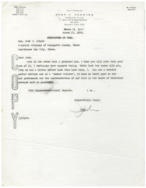 Primary view of object titled '[Letter from John J. Herrera to Jack W. Salyer - 1970-03]'.