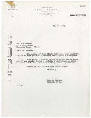 Primary view of object titled '[Letter from John J. Herrera to Jim Becerra - 1973-05-05]'.