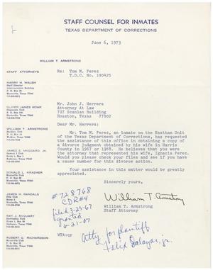 Primary view of object titled '[Letter from William T. Armstrong to John J. Herrera - 1973-06-06]'.