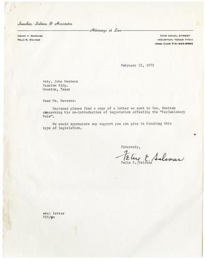[Letter from Felix E. Salinas to John J. Herrera - 1973-02-22]