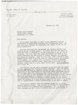 [Letter from Felix E. Salinas and Henry V. Sanchez to Lloyd Bentsen - 1973-02-21]