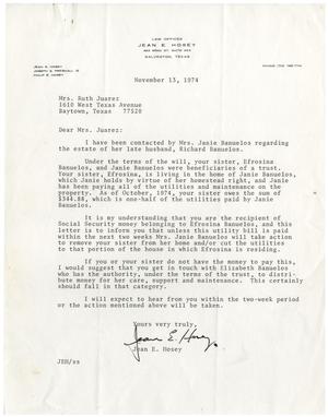 [Letter from Jean E. Hosey to Ruth B. Juarez - 1974-11-13]