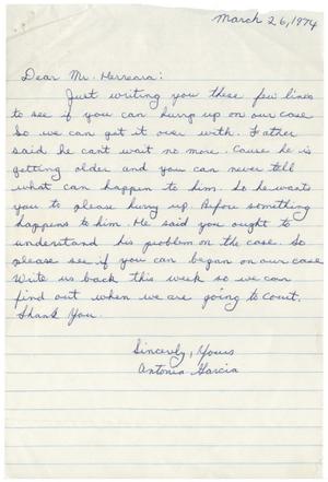[Letter from Antonia Garcia to John J. Herrera - 1974-03-26]