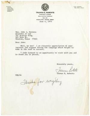 Primary view of object titled '[Letter from Truman E. Roberts to John J. Herrera - 1970-06-04]'.