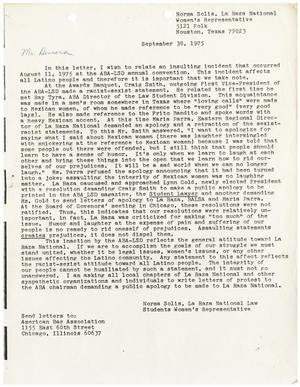 [Letter from Norma Solis to John J. Herrera - 1975-09-30]