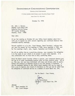 [Letter from J. B. Dannenbaum to John J. Herrera - 1970-10-12]