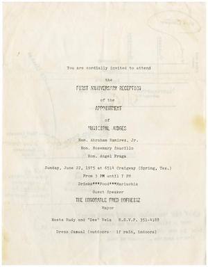 [Invitation to the first anniversary  reception of municipal judges, June 22, 1975]