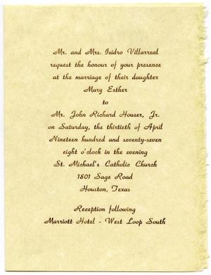 [Invitation to wedding of Mary Villareal and John Houser, Jr. - 1977]
