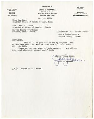 [Letter from John J. Herrera to Ray Hardy and Carol Vance - 1977-05-11]