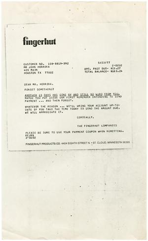 Primary view of object titled '[Payment Reminder from The Fingerhut Companies to John J. Herrera, copy, May 23, 1977]'.