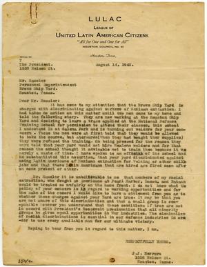 [Letter from John J. Herrera to Mr. Hausler - 1942-08-14]