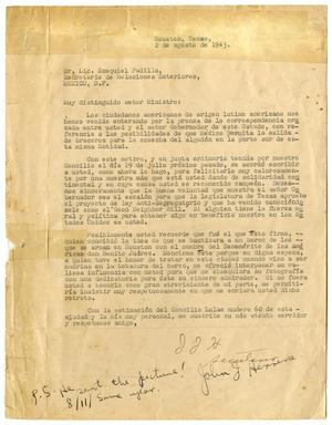 [Letter from John J. Herrera to Senor Liciendado Ezequiel Padilla - 1943-08-02]