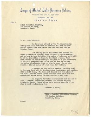 Primary view of object titled '[Letter from John J. Herrera to LULAC Councils - 1946]'.