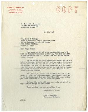 Primary view of object titled '[Letter from John J. Herrera to Honorable Allen B. Hannay - 1946-05-28]'.