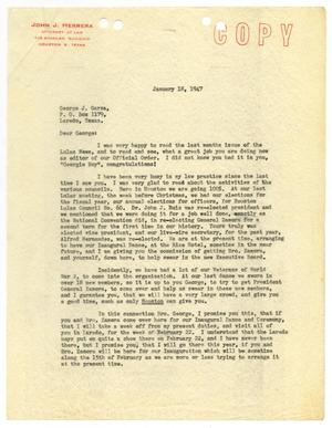 Primary view of object titled '[Letter from John J. Herrera to George J. Garza - January 18, 1947]'.