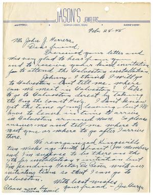 Primary view of object titled '[Letter from Joe Garza to John J. Herrera - 1948-02-28]'.
