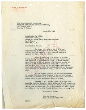 [Letter from John J. Herrera to Daniel T. Valdes - 1948-03-18]