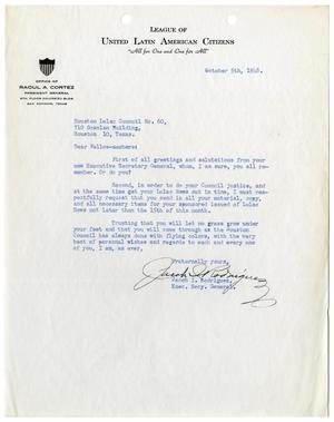 [Letter from Jacob I. Rodriguez to Houston LULAC Council Number 60 - 1948-10-05]