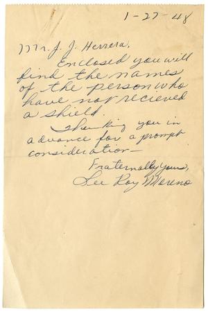 [Note and list of names from Lee Roy Moreno to John J. Herrera - 1948-01-27]