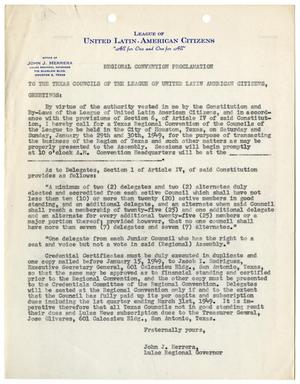[Regional Convention Proclamation from John J. Herrera to Texas Councils of LULAC - 1949]
