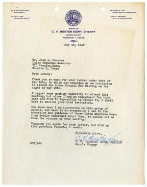 Primary view of object titled '[Letter from C. V. Kern to John J. Herrera - 1949-05-18]'.