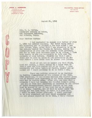 Primary view of object titled '[Letter from John J. Herrera to Raoul A. Cortez - 1949-08-24]'.