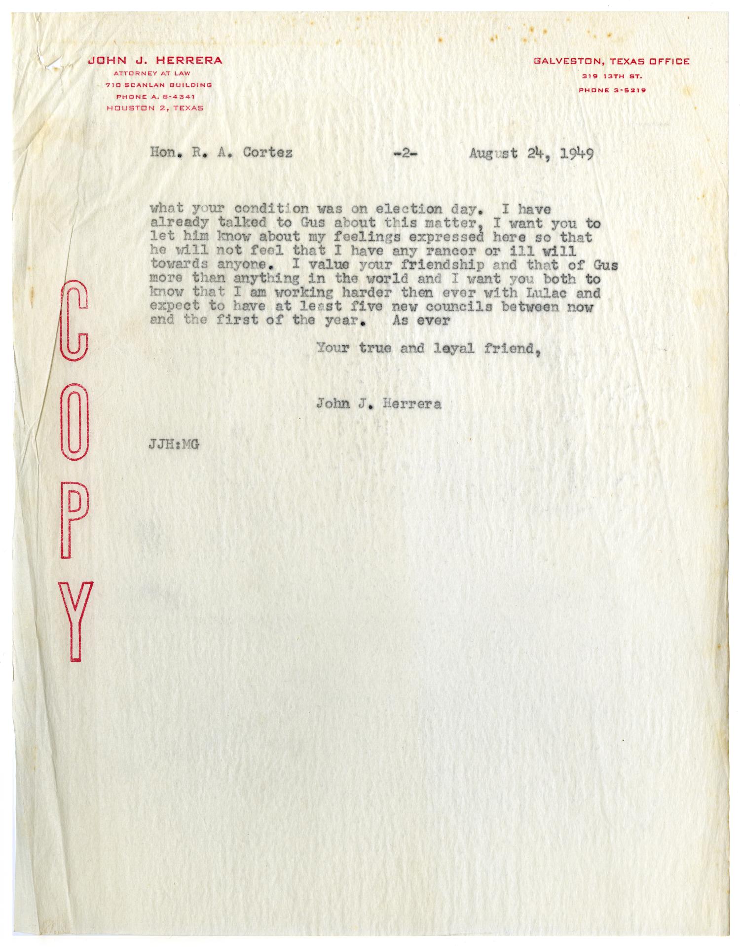 [Letter from John J. Herrera to Raoul A. Cortez - 1949-08-24]
                                                
                                                    [Sequence #]: 3 of 4
                                                