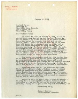 Primary view of object titled '[Letter from John J. Herrera to Raul Perez - 1949-01-12]'.