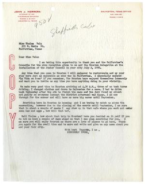 [Letter from John J. Herrera to Thelma Vela - 1950]