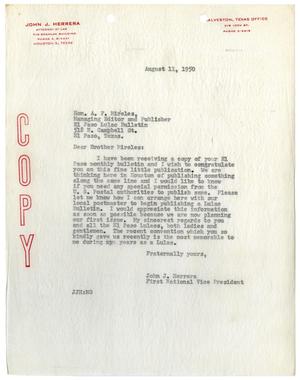 [Letter from John J. Herrera to A. F. Mireles - 1950-08-11]