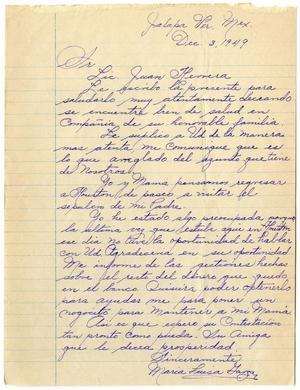 [Letter from Maria Luisa Garza to John J. Herrera - 1949-12-03]