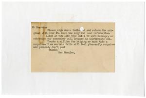 [Notecard from Mrs. Felix Morales to John Herrera - 1950-05-22]
