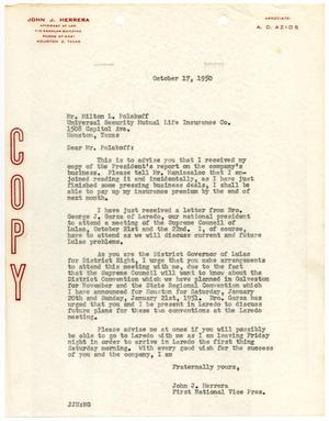 Primary view of object titled '[Letter from John J.Herrera to Milton L. Polakoff - 1950-10-17]'.