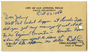 Primary view of object titled '[Postcard from Robert B. Cruz to John J. Herrera - 1950-10-23]'.