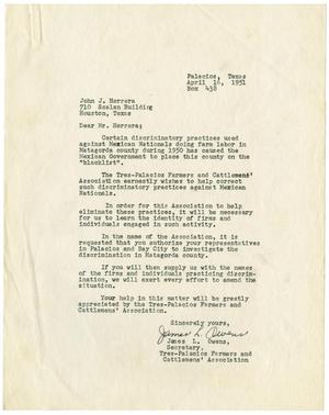 [Letter from James L. Owens to John J. Herrera - 1951-04-16]
