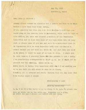 Primary view of object titled '[Letter from Jose F. Hernandez to John J. Herrera - 1951-05-15]'.