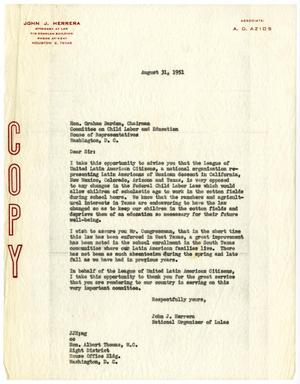 [Letter from John J. Herrera to Graham Arthur Barden - 1951-08-31]