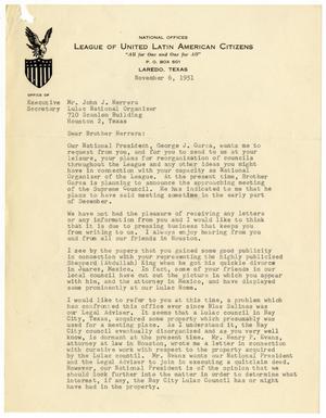 Primary view of object titled '[Letter from Oscar M. Laurel to John J. Herrera - 1951-11-06]'.