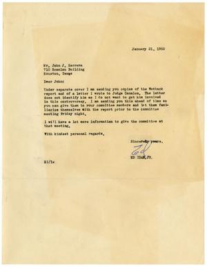 Primary view of object titled '[Letter from Ed Idar, Jr., to John J. Herrera - January 21, 1952]'.